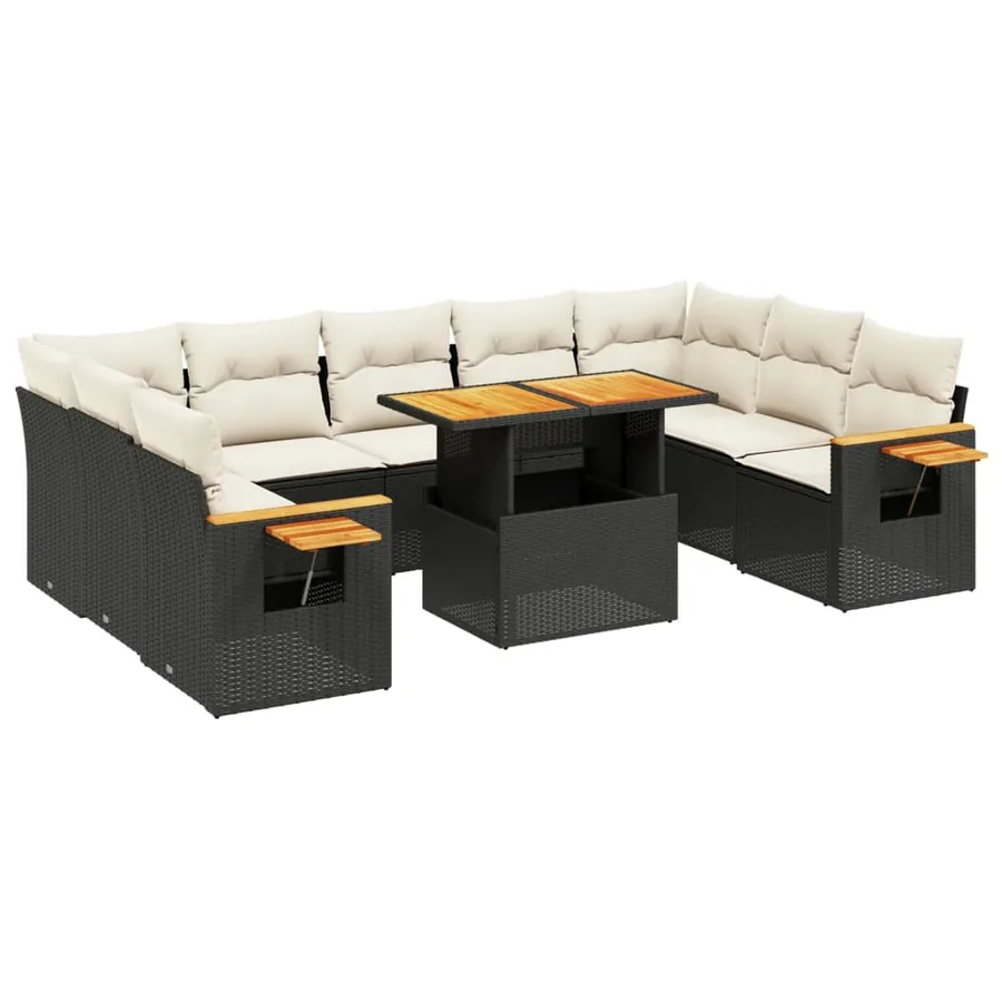 Salon de jardin 10 pcs avec coussins noir résine tressée - 2