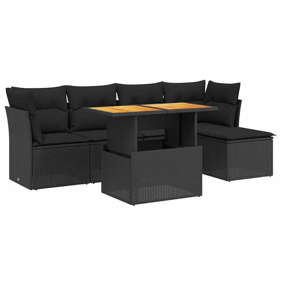 Salon de jardin 6 pcs avec coussins noir résine tressée - 2