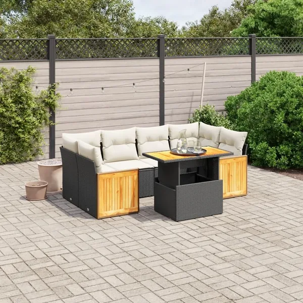 Salon de jardin 7 pcs avec coussins noir résine tressée 55 x 62 x 69 cm - 67,6 kg