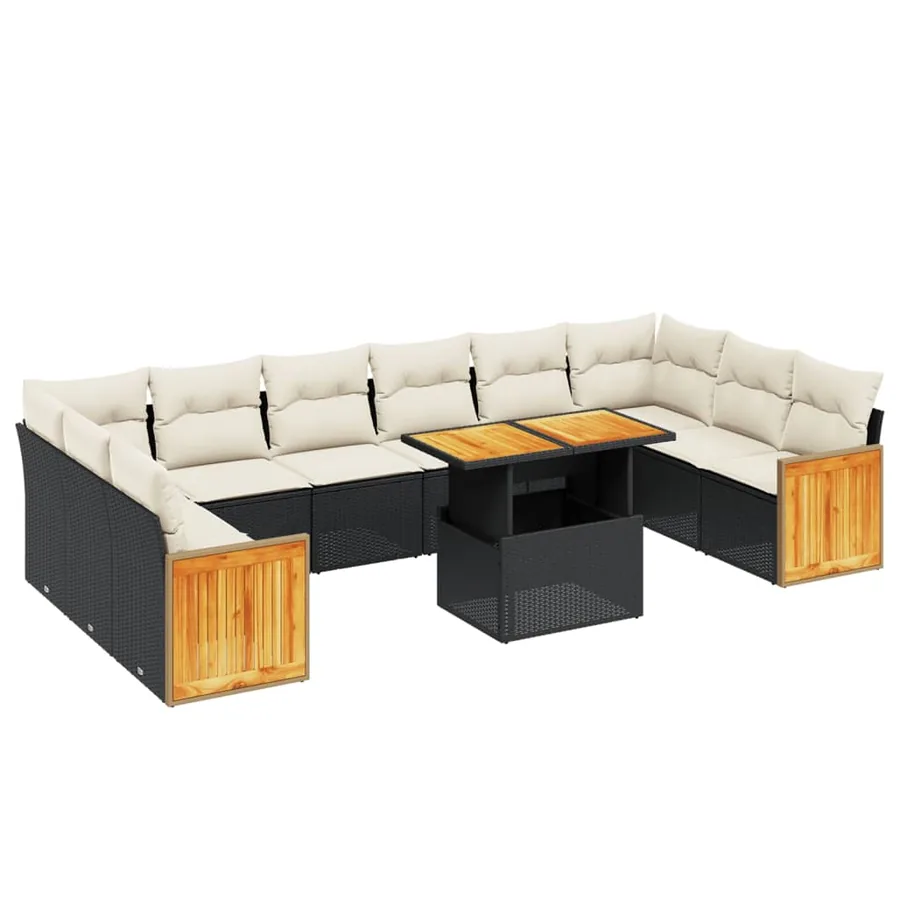 Salon de jardin 11 pcs avec coussins noir résine tressée - 2