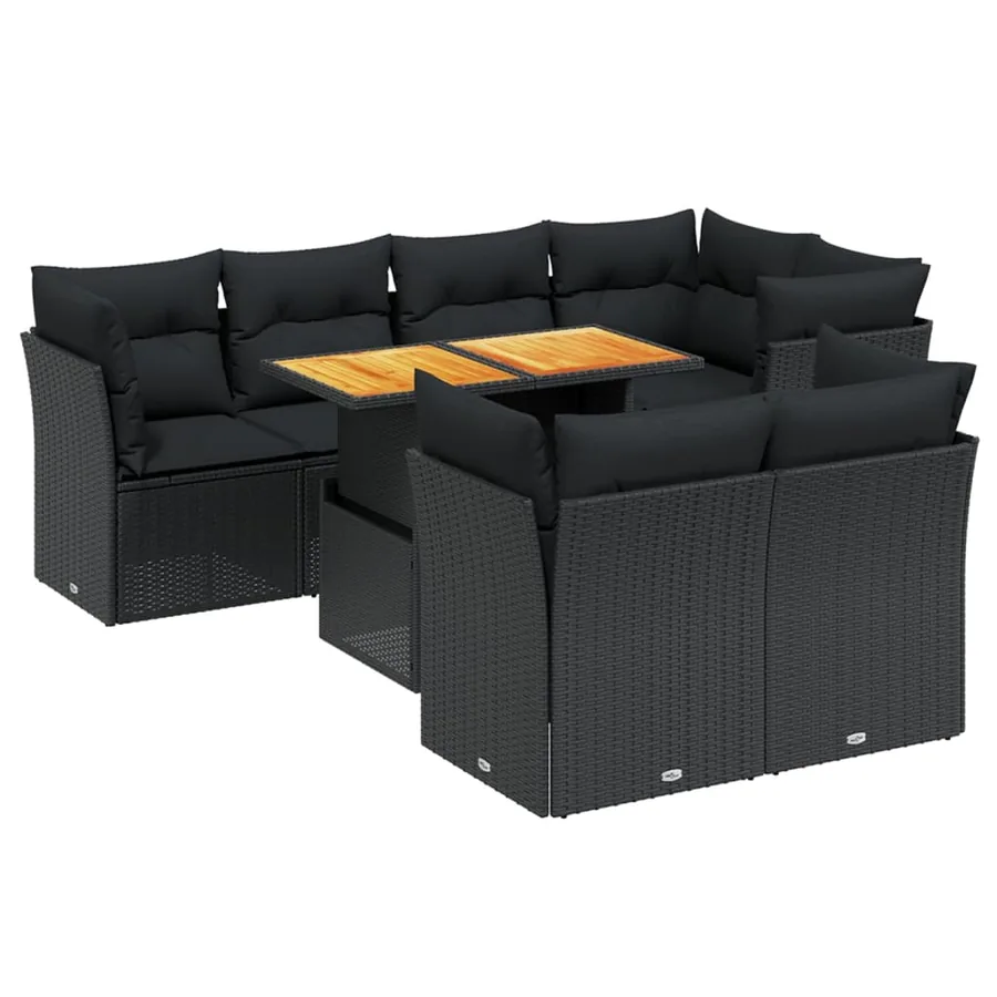 Salon de jardin 8 pcs avec coussins noir résine tressée - 2