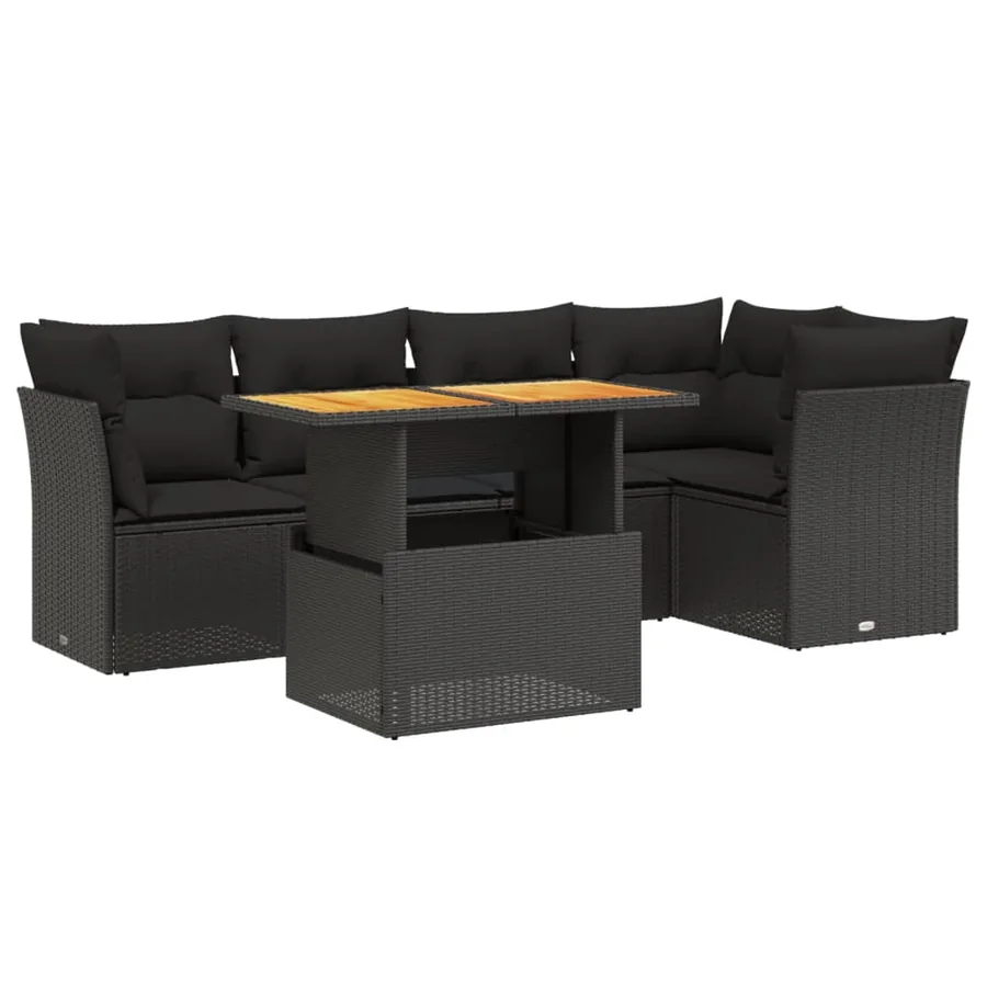 Salon de jardin 5 pcs avec coussins noir résine tressée - 2