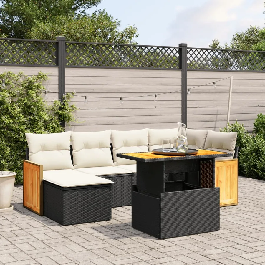 Salon de jardin 7 pcs avec coussins noir résine tressée 55 x 62 x 69 cm - 65,3 kg
