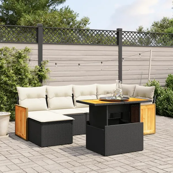 Salon de jardin 7 pcs avec coussins noir résine tressée 55 x 62 x 69 cm - 65,3 kg