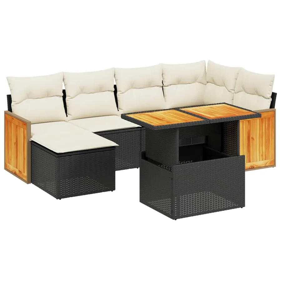 Salon de jardin 7 pcs avec coussins noir résine tressée 55 x 62 x 69 cm - 65,3 kg - 2