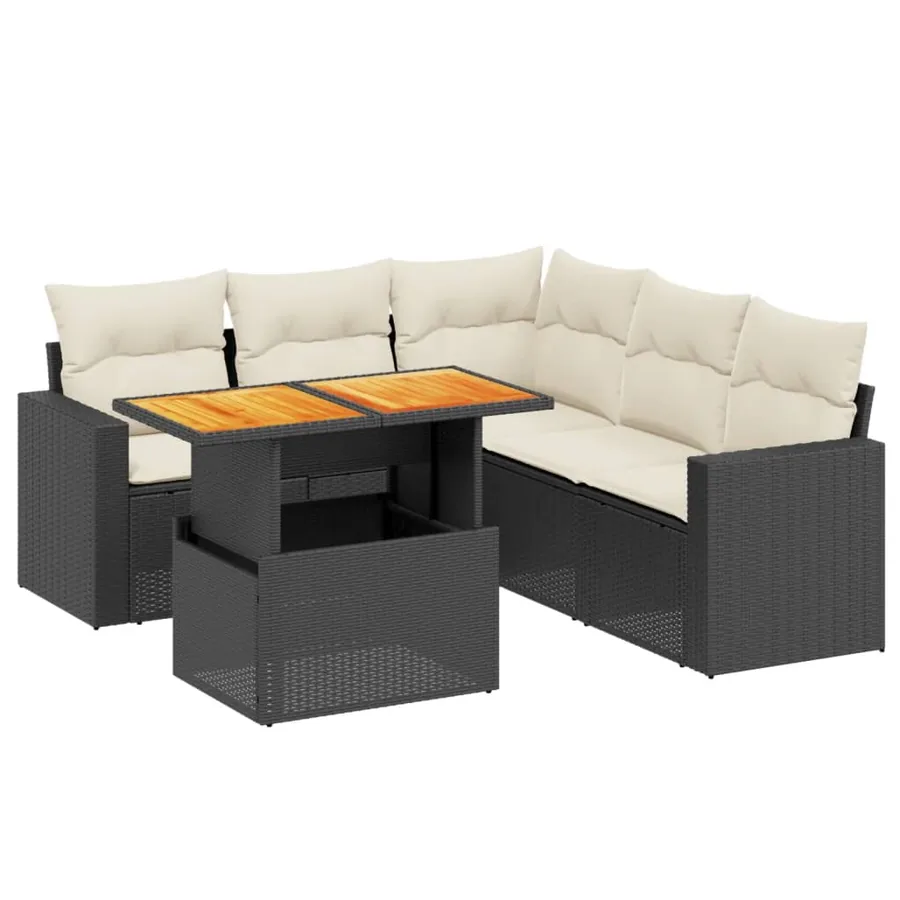 Salon de jardin 6 pcs avec coussins noir résine tressée - 2