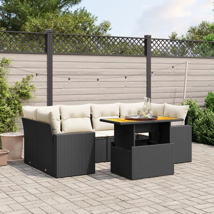 Salon de jardin 7 pcs avec coussins noir résine tressée 62 x 62 x 69 cm - 64,6 kg