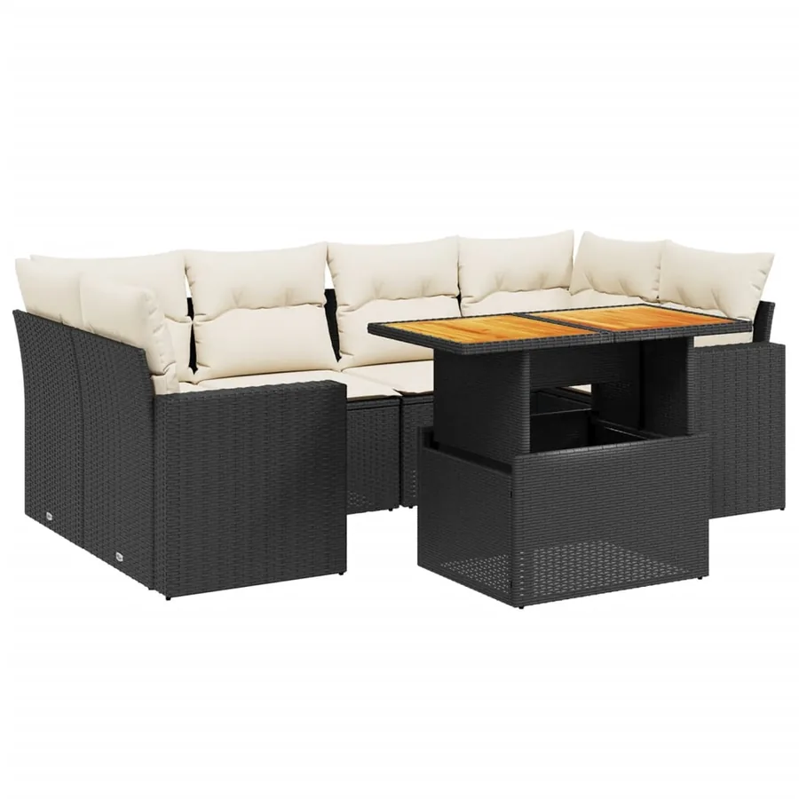 Salon de jardin 7 pcs avec coussins noir résine tressée 62 x 62 x 69 cm - 64,6 kg - 2