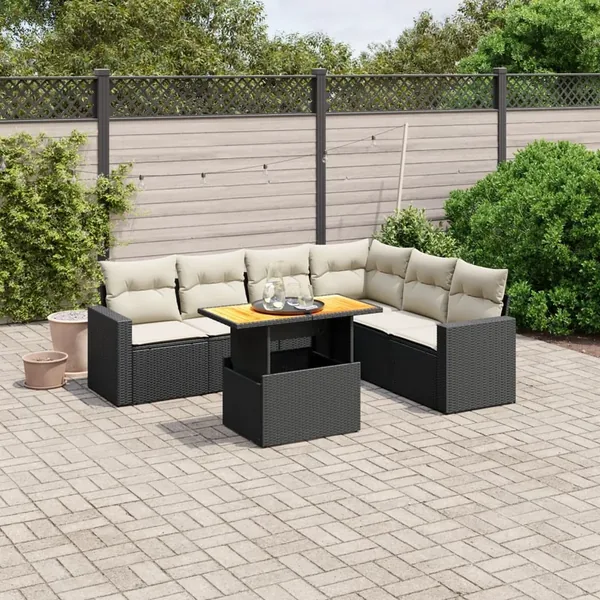 Salon de jardin 7 pcs avec coussins noir résine tressée 62 x 62 x 69 cm - 61,6 kg
