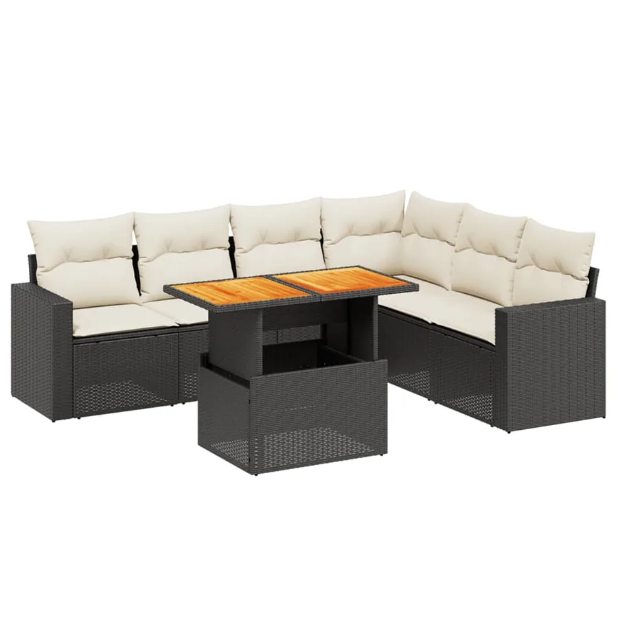 Salon de jardin 7 pcs avec coussins noir résine tressée 62 x 62 x 69 cm - 61,6 kg - 2