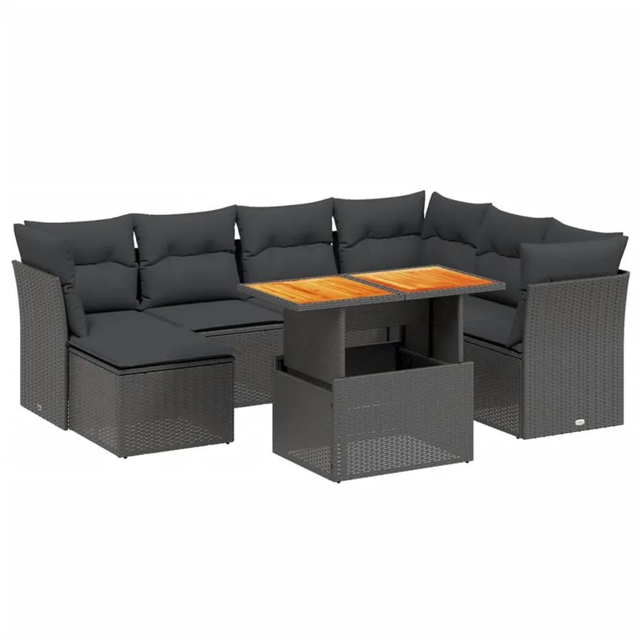 Salon de jardin 8 pcs avec coussins noir résine tressée - 2