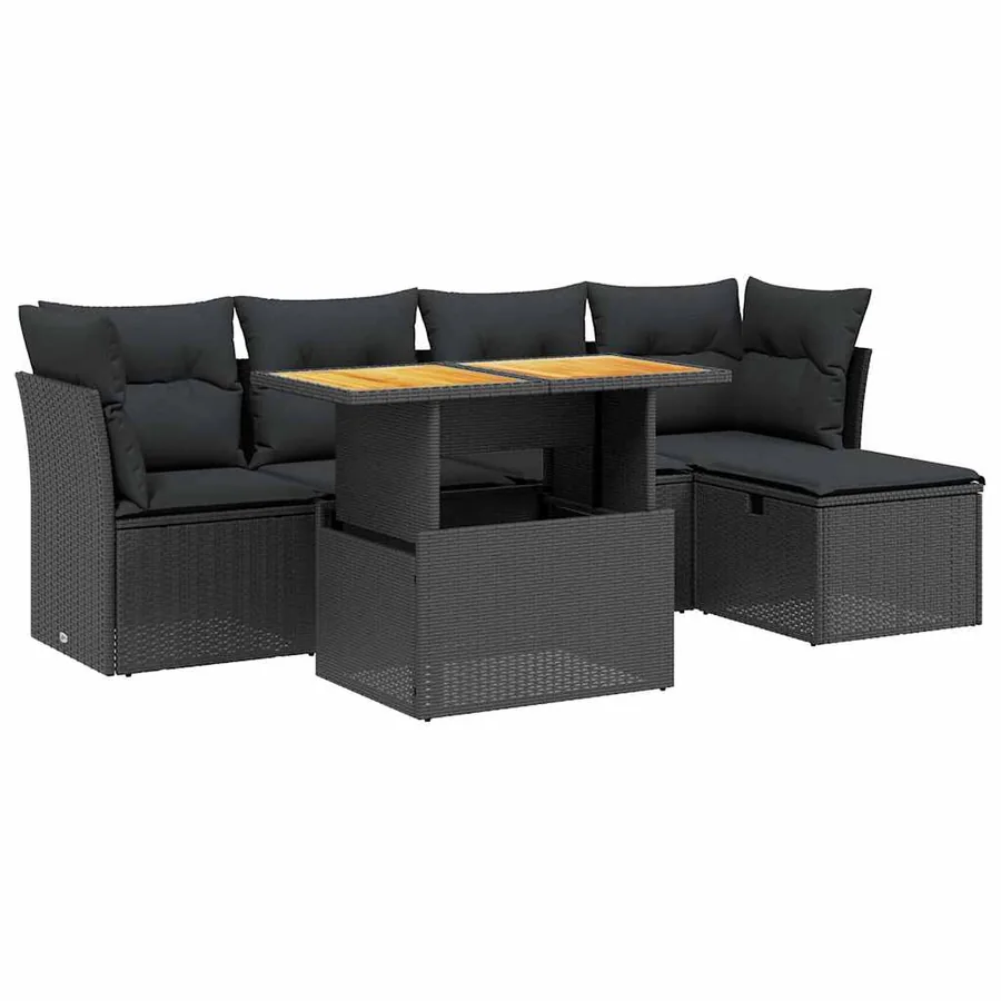 Salon de jardin 6 pcs avec coussins noir résine tressée - 2