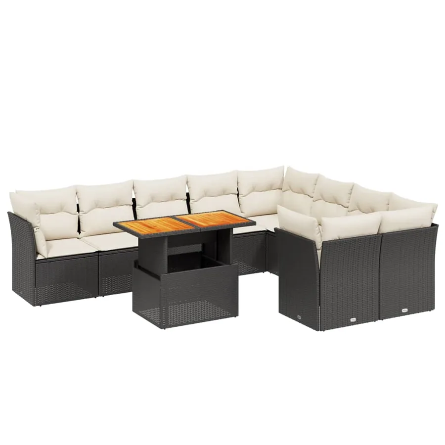 Salon de jardin 10 pcs avec coussins noir résine tressée - 2