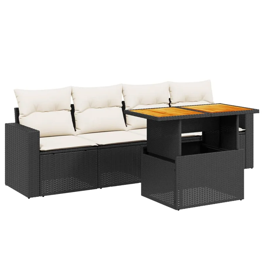 Salon de jardin 5 pcs avec coussins noir résine tressée - 2