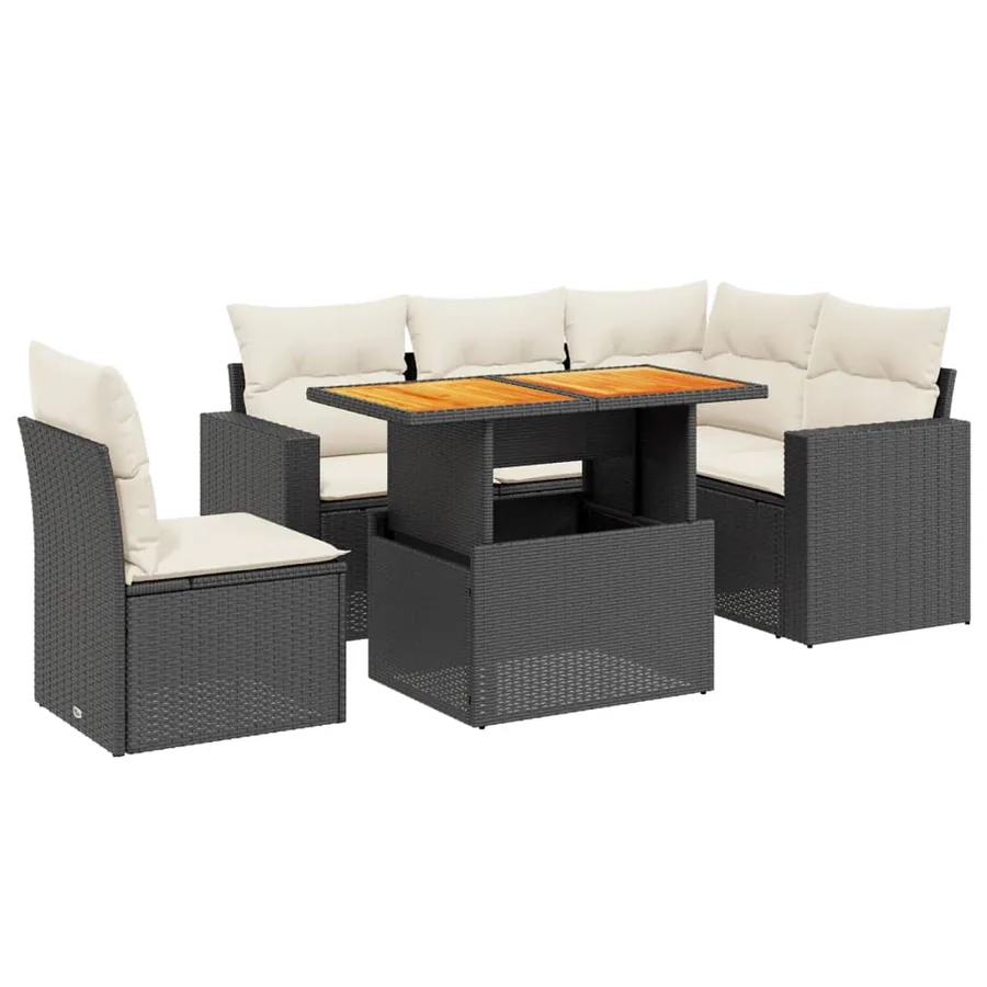 Salon de jardin 6 pcs avec coussins noir résine tressée - 2