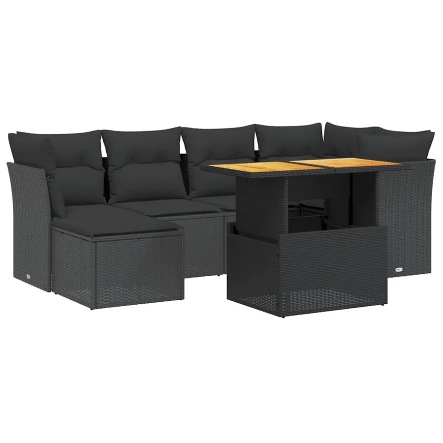 Salon de jardin 7 pcs avec coussins noir résine tressée 55 x 62 x 69 cm - 63,9 kg - 2