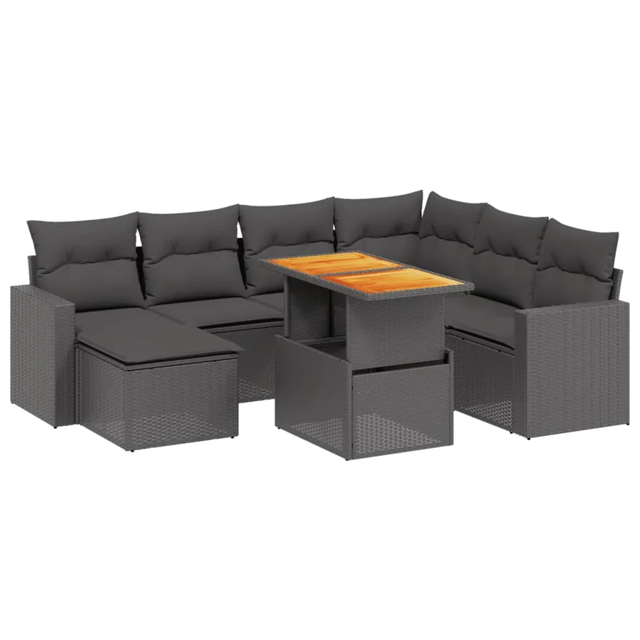 Salon de jardin 8 pcs avec coussins noir résine tressée - 2