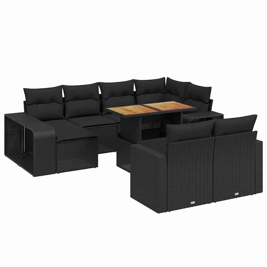 Salon de jardin 11 pcs avec coussins noir résine tressée - 2