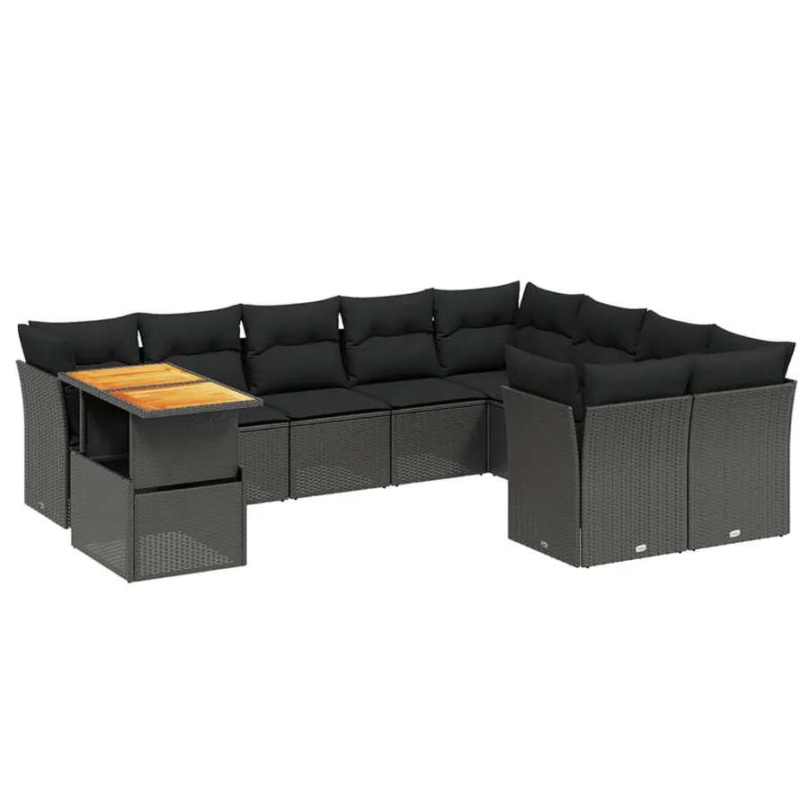 Salon de jardin 10 pcs avec coussins noir résine tressée - 2