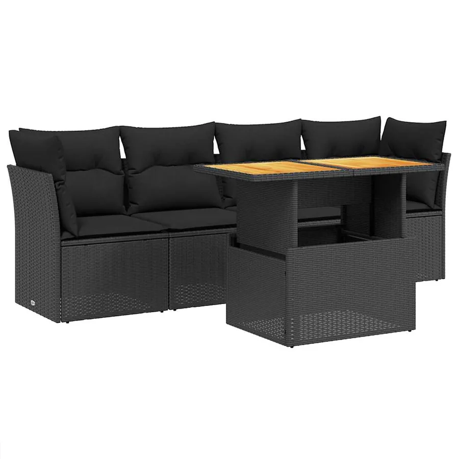 Salon de jardin 5 pcs avec coussins noir résine tressée - 2