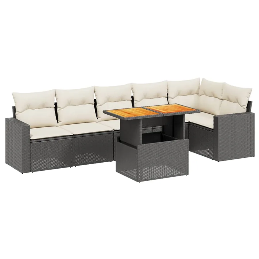 Salon de jardin 7 pcs avec coussins noir résine tressée 62 x 62 x 69 cm - 61,6 kg - 2