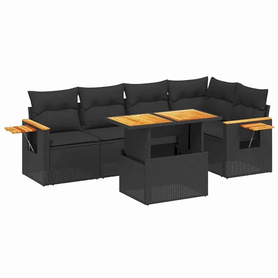 Salon de jardin 6 pcs avec coussins noir résine tressée - 2