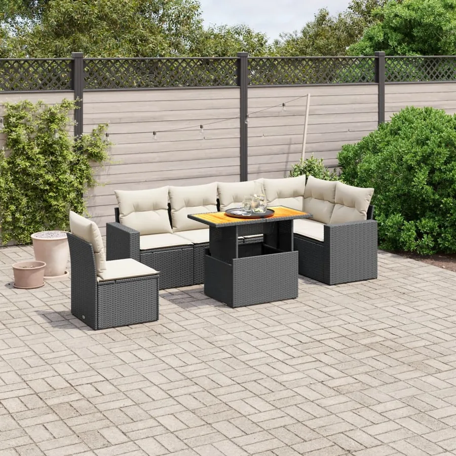 Salon de jardin 7 pcs avec coussins noir résine tressée 62 x 62 x 69 cm - 61,6 kg