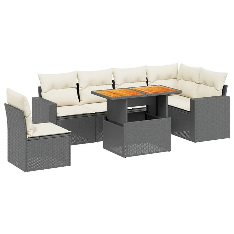 Salon de jardin 7 pcs avec coussins noir résine tressée 62 x 62 x 69 cm - 61,6 kg - 2