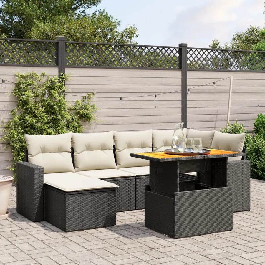 Salon de jardin 7 pcs avec coussins noir résine tressée 62 x 62 x 69 cm - 62,3 kg
