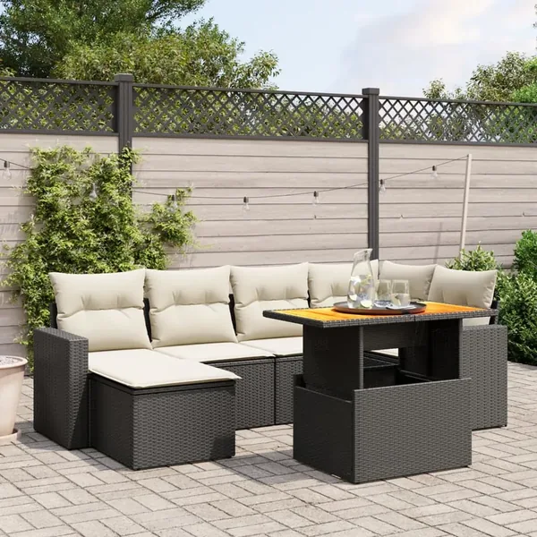 Salon de jardin 7 pcs avec coussins noir résine tressée 62 x 62 x 69 cm - 62,3 kg