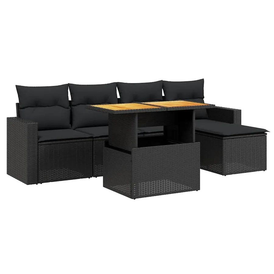 Salon de jardin 6 pcs avec coussins noir résine tressée - 2