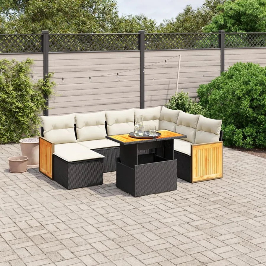Salon de jardin 8 pcs avec coussins noir résine tressée