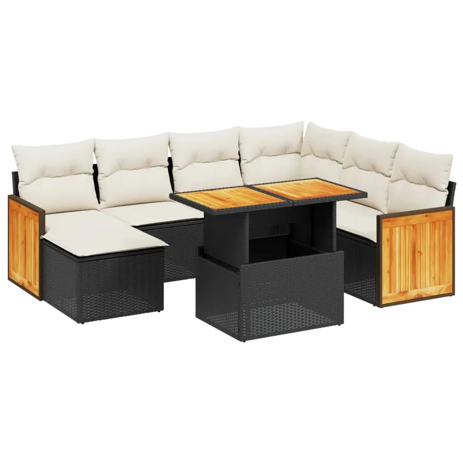 Salon de jardin 8 pcs avec coussins noir résine tressée - 2