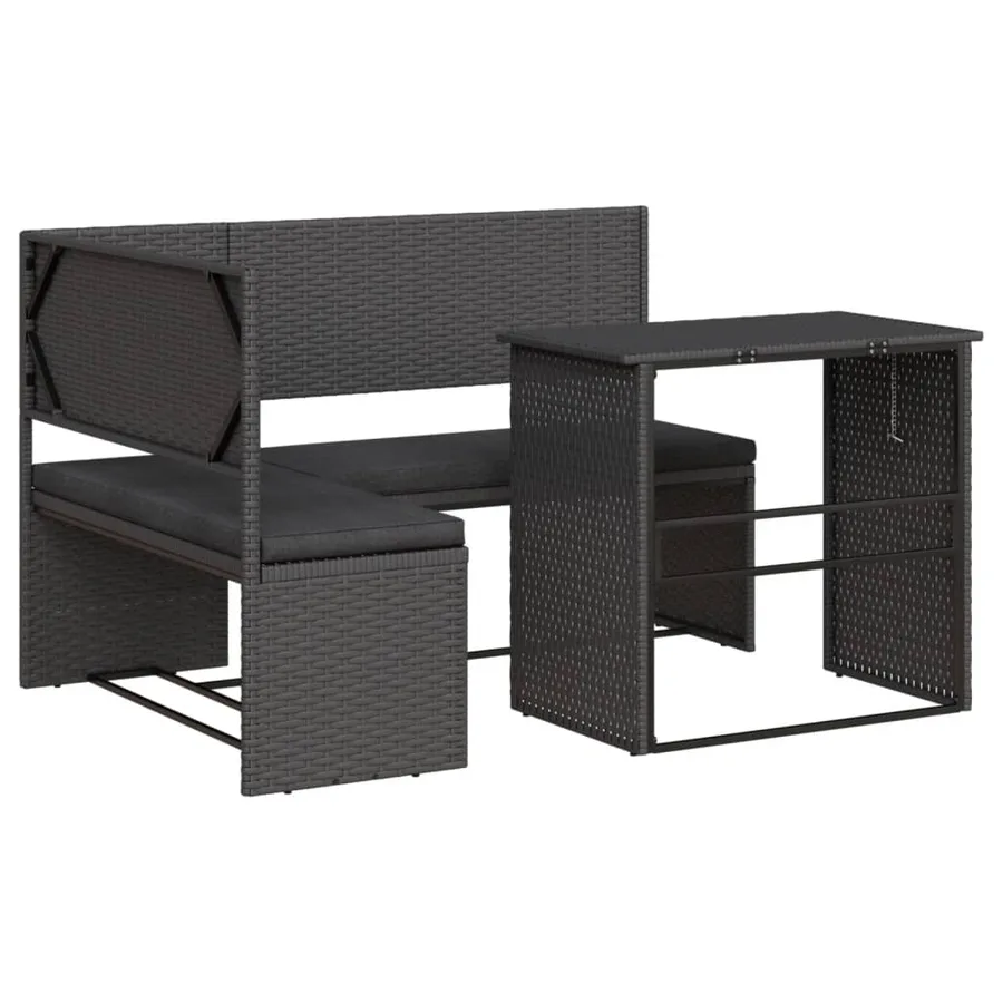 Canapé de jardin avec table et coussins en forme de L noir - 2