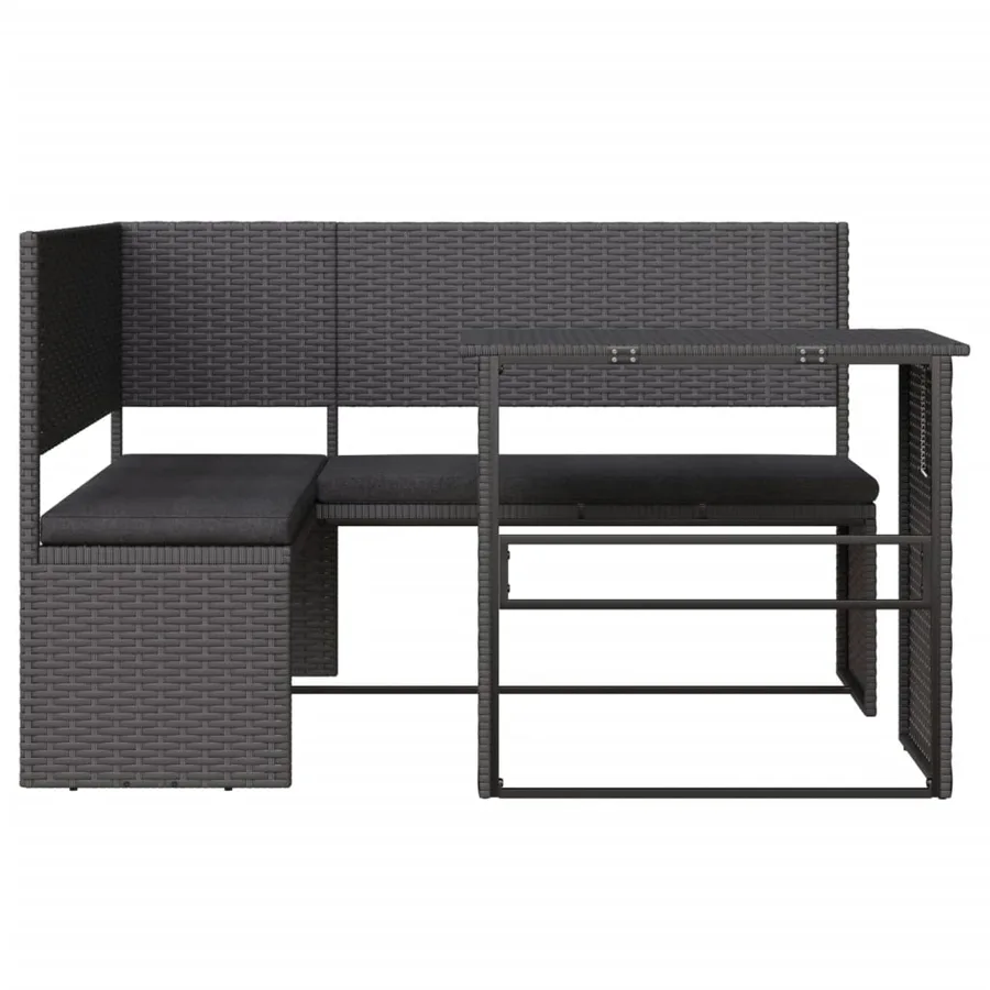 Canapé de jardin avec table et coussins en forme de L noir - 3