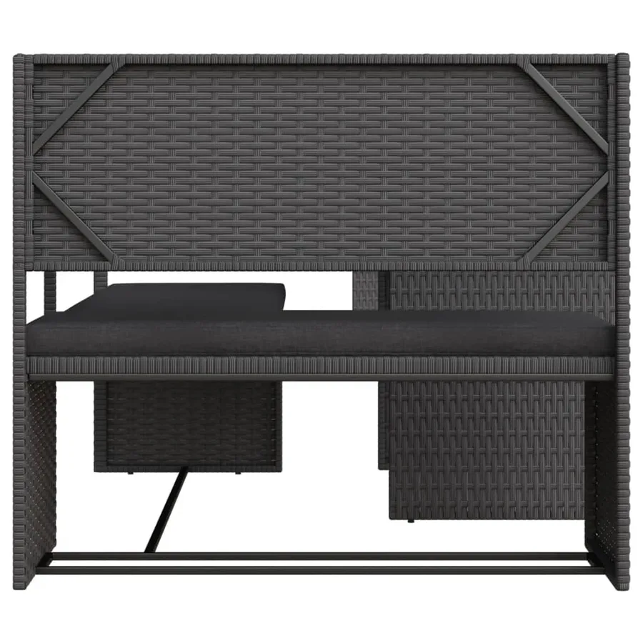 Canapé de jardin avec table et coussins en forme de L noir - 4