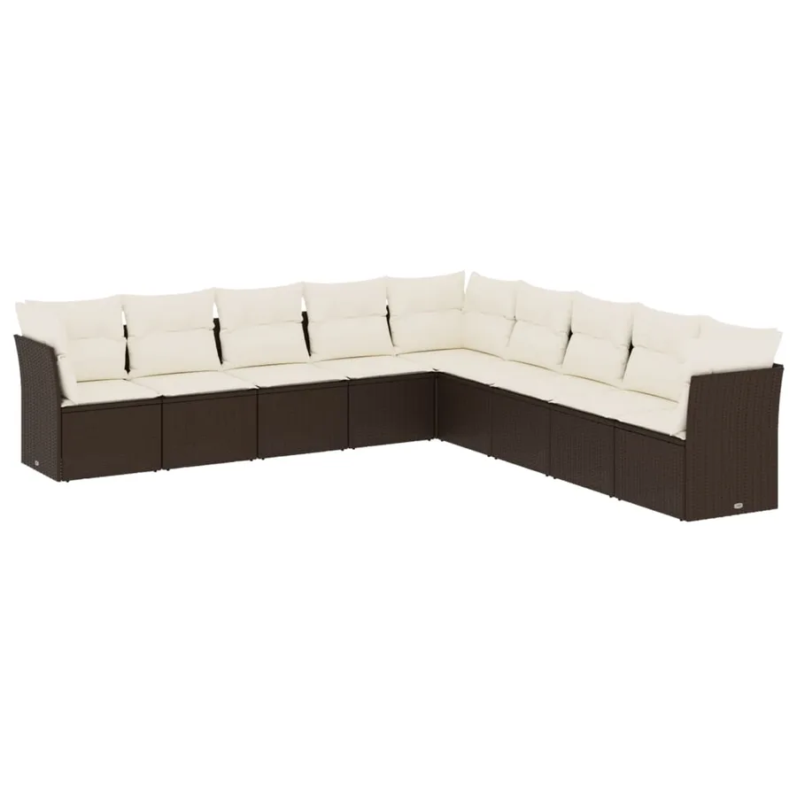 Salon de jardin avec coussins 9 pcs marron résine tressée - 2
