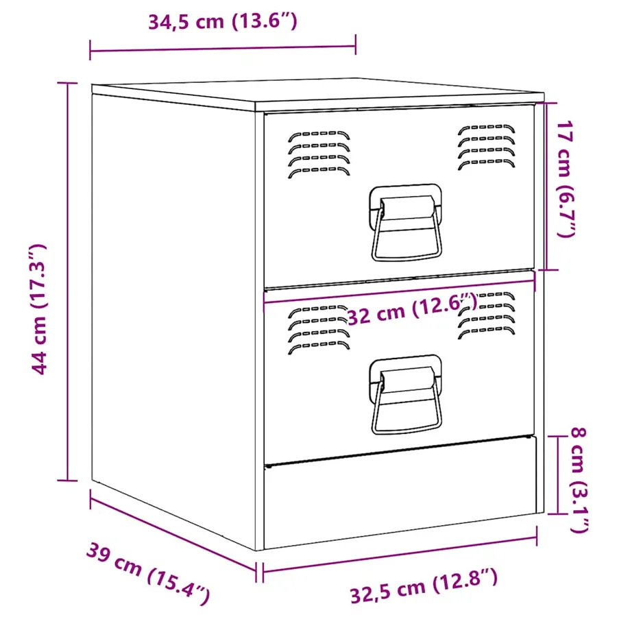 Table de chevet noir 34,5x39x44 cm acier - 14