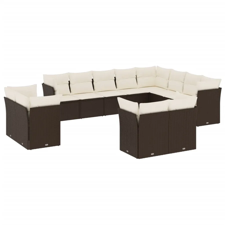 Salon de jardin avec coussins 12 pcs marron résine tressée - 2