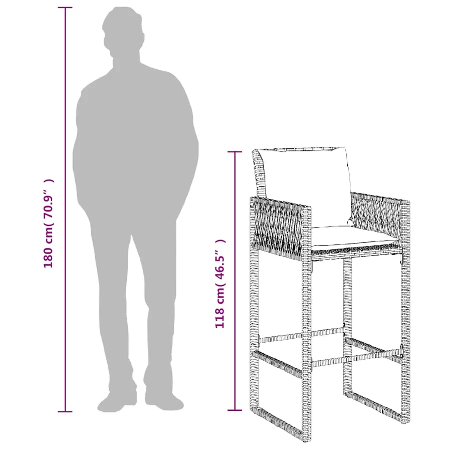 Tabourets de bar jardin coussins lot de 2 noir résine tressée - 10