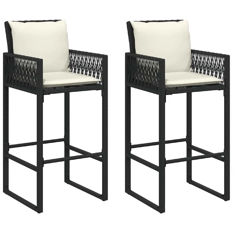 Tabourets de bar jardin coussins lot de 2 noir résine tressée - 2
