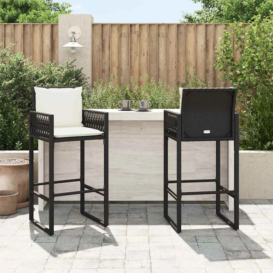 Tabourets de bar jardin coussins lot de 2 noir résine tressée - 3