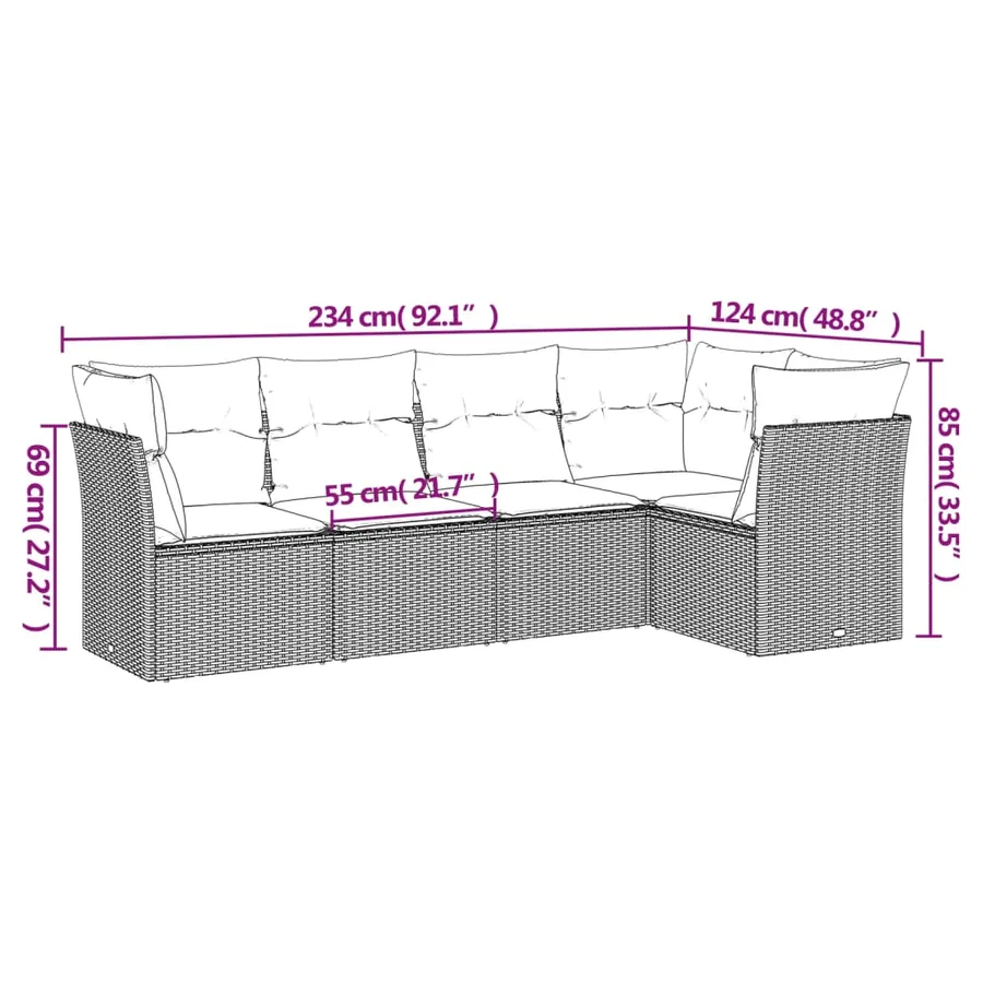 Salon de jardin avec coussins 5 pcs marron résine tressée - 3