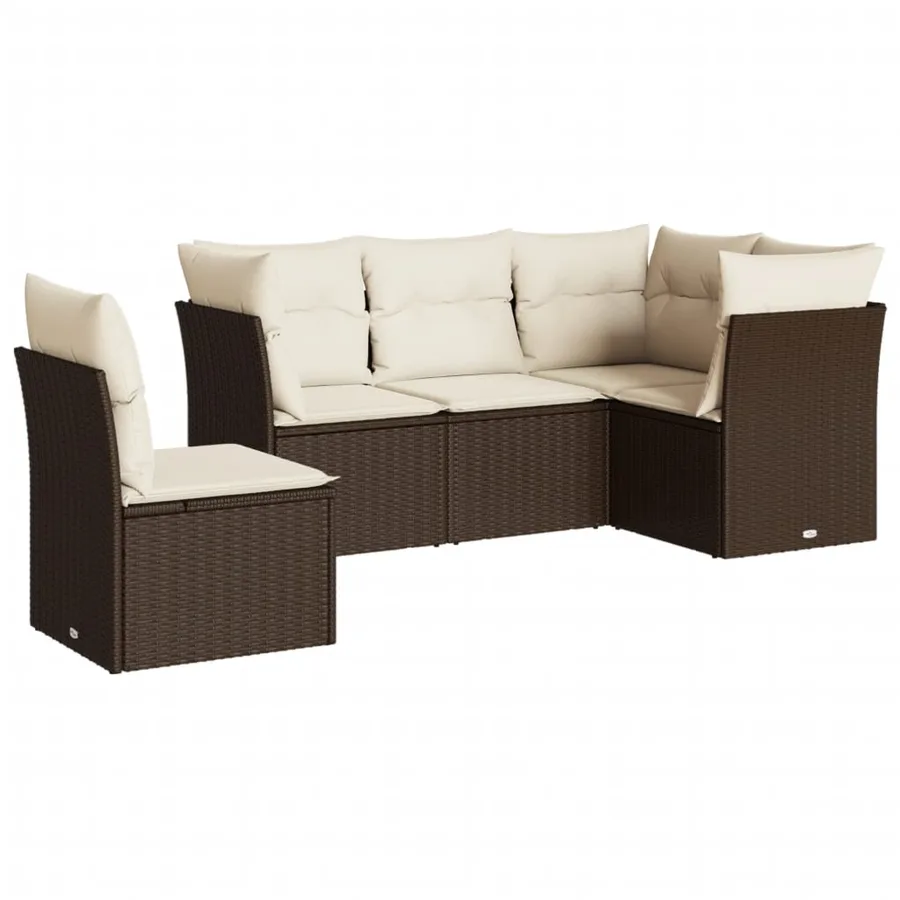 Salon de jardin avec coussins 5 pcs marron résine tressée - 2