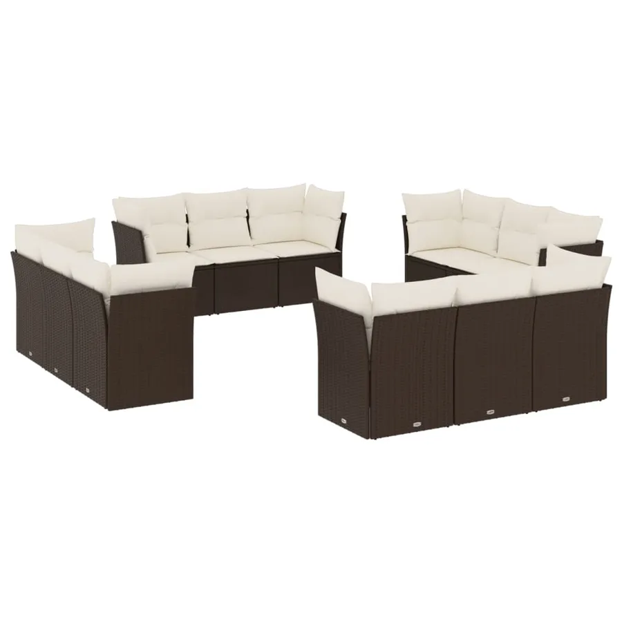 Salon de jardin avec coussins 12 pcs marron résine tressée - 2