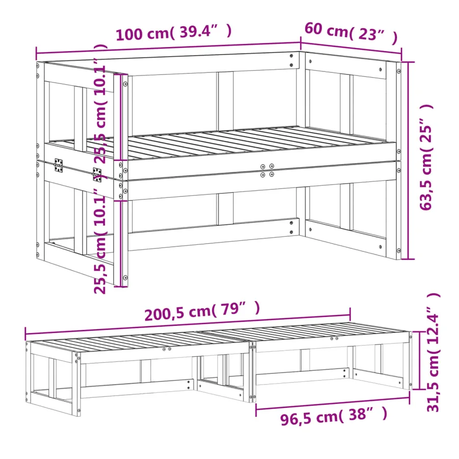 Canapé de jardin extensible bois massif de douglas - 11
