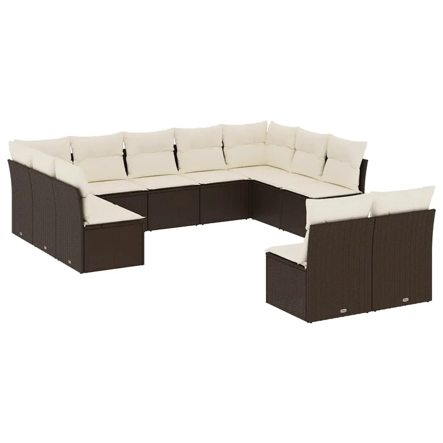Salon de jardin et coussins 11 pcs marron résine tressée - 2