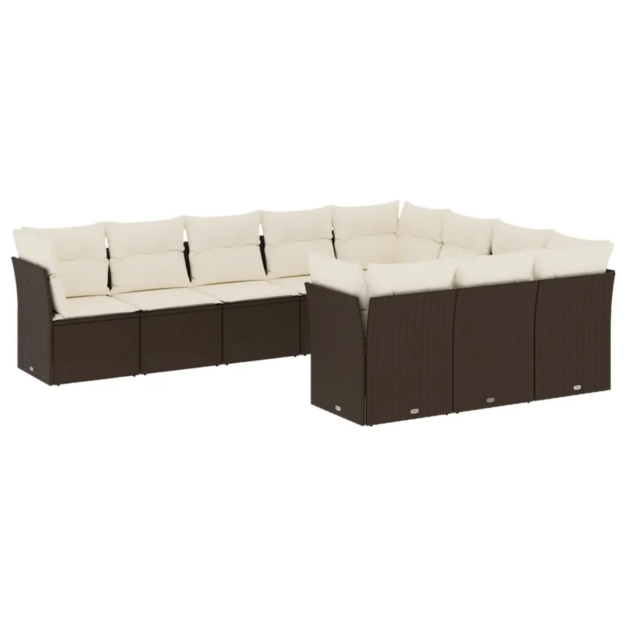 Salon de jardin 10 pcs avec coussins marron résine tressée - 2