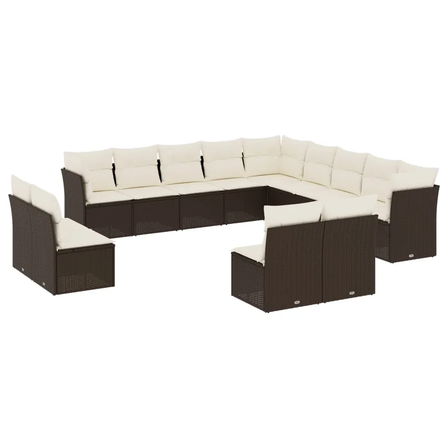 Salon de jardin avec coussins 13 pcs marron résine tressée - 2