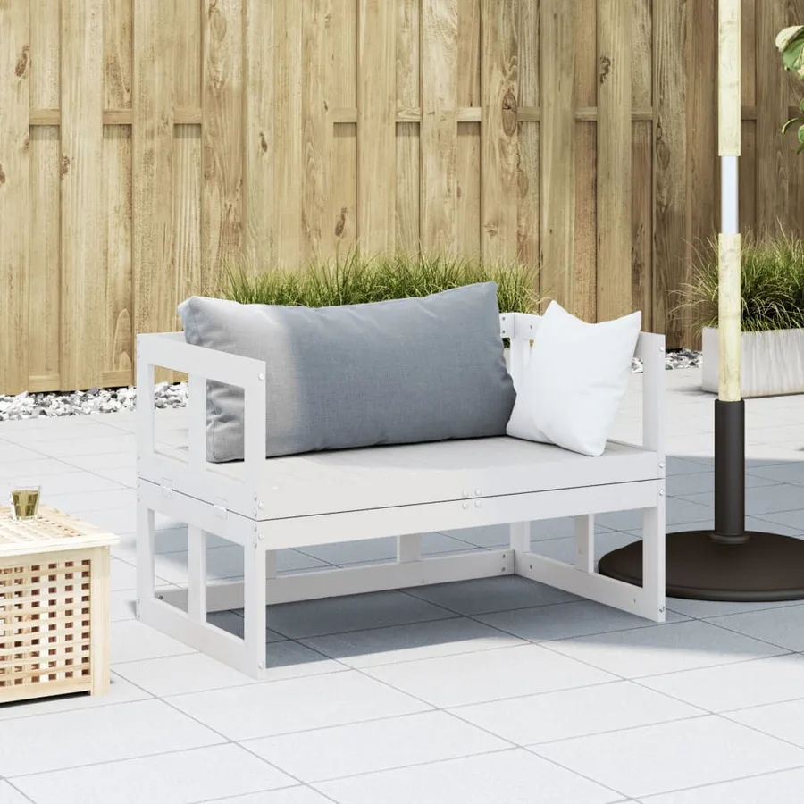 Canapé de jardin extensible blanc bois massif de pin - 3